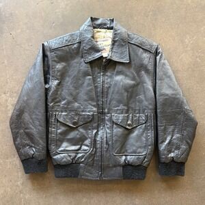 Vintage Justin Taylor Genuine Black Leather Jacket Bomber Kids Boys Small Map
